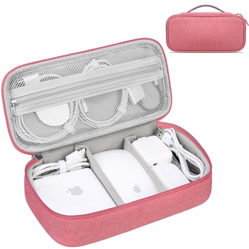 Lacdo Electronic Organizer Travel Cable Organizer Bag Pouch Tech Electronic Accessories Carry Case Portable Double Layers Charger Case for Cable, Cords, Charger, Earphone, Power Bank, Pink - color: Pink