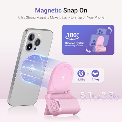 Magnetic Smartphone Shooting Holder Hand Grip Handle Snap On Phone Stand with Tripod Mount & Wireless Shutter Remote Control for iPhone 17 Air 16 15 14 13 Pro Max Android Vlog Video Photography Pink - color: PINK