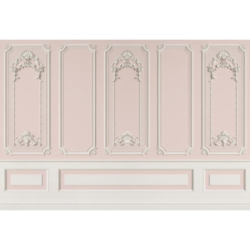 Leyiyi 5x3ft Pink White Vintage Room Inside Backdrop European Frame Modern House French Castle Cementery Wall Retro Style Photo Background Cowboy Kids Birthday Portrait Studio Props Vinyl Wallpaper - color: Pink White, size: 5x3ft