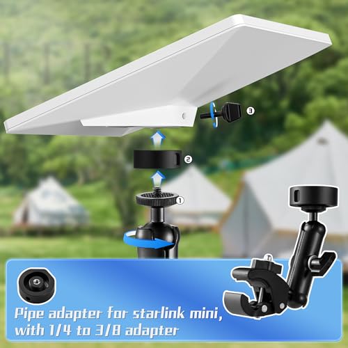 for 2026/2025 Starlink Mini Clamp Mount and 2024 Pipe Adapters, Born for Starlink Mini Pipe Adapter and Flat Mount for RV/Pole/Yacht/Camper/Guardrails, 2 in 1 Design