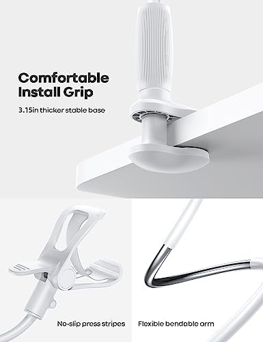 Lamicall Gooseneck Phone Holder for Bed - 360 Adjustable Clamp Clip, Overhead Cell Phone Mount Stand for Desk, Compatible with All Cellphone, White - color: Snow White