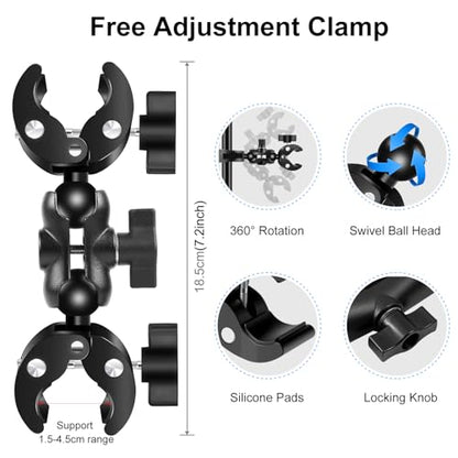 PULUZ Double Clamp Motorcycle Mount Kit for Insta360 X4 X3 X2 GO 3 One RS Camera, Bike Handlebar Mount Bundle with 59" Invisible Selfie Stick Telescopic for Moto Bicycle Riding Records - style: Double Camera Mount Kit