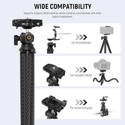 NEEWER Flexible Tripod with Remote, Mini Camera Phone Tripod Stand with Hidden Phone Holder&Action Camera Adapter Compatible with iPhone GoPro Hero13 12 11 10 DJI Insta360 Samsung for Vlogging, TP34 - style: TP34