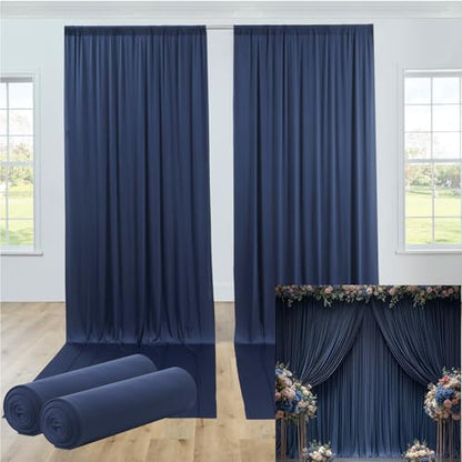 10ftx12ft Wrinkle Free Navy Blue Backdrop Curtain, 2 Panels 12FT Height Navy Blue Wedding Backdrop Drapes, Silky Polyester Back Drop Cloth for Birthday Photography Background Party Backdrop Draping - color: Navy Blue, size: (W)5ft x (H)12ft (2 Panel)