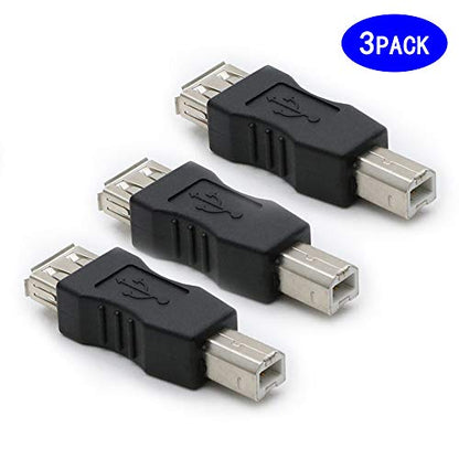 3 Pack USB 2.0 AF/BM Adapter Type A Female to USB B Print Male Adapter Connector Converter Plug