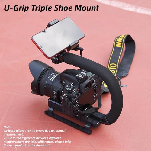 Super Grip U Handheld Stabilizer Handle with Hot Shoe Mount for DSLR Camera Camcorder Portable Video Recording (Portable U Grip)