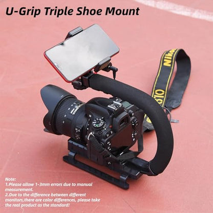 Super Grip U Handheld Stabilizer Handle with Hot Shoe Mount for DSLR Camera Camcorder Portable Video Recording (Portable U Grip)