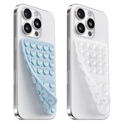 2PCS Silicone Suction Cup Phone Case Mount Double Sided, Hands-Free Phone Accessories Holder for Selfies and Videos, Silicon Sticky Phone Grip for iPhone and Android Transparent&Light Blue - color: Transparent&Light Blue