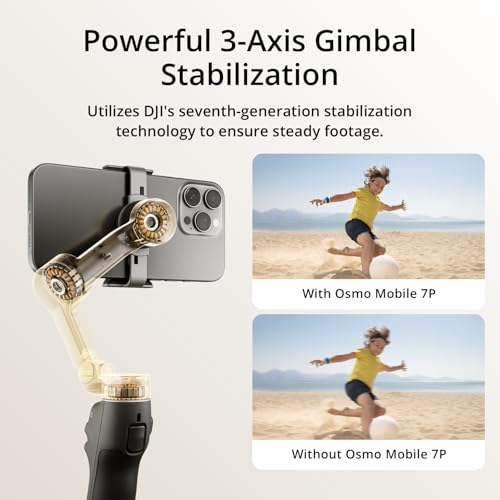 DJI Osmo Mobile 7P Gimbal Stabilizer for iPhone & Android, Native Tracking | Lighting, 3-Axis Phone Gimbal, Quick Launch, One-Tap Edit, Built-in Extension Rod & Tripod, 10hrs Use, Phone Charging