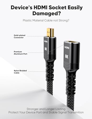 Highwings 8K 4K HDMI Extender Cable, Short Extension Cable 2.1 4K@30Hz/60Hz/120Hz, Ultra High Speed Adapter Male to Female Compatible With PS5 Roku Stick Blu Ray Player HDTV Laptop 1.5FT - color: Black, size: 1.5 feet, style: 8k 1pack