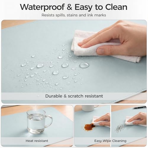Silicone Desk Mat for Minimal, Creative, Vanity Desk – Reduces Glare, Comfortable Viewing – Writable, Non-Slip, Waterproof, Roll-Up – Food-Grade Platinum-Cured Silicone, Gift Tube（Mist Blue） - color: Mist Blue