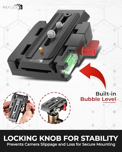 REFLEX CAMERA Professional Quick Release Plate Compatible with Manfrotto 501/500Ah/701HDV/503HDV/Q5 Heads, 15kg Load Capacity, 1/4” & 3/8” Screws, Bubble Level – Ideal QR Plate for Camera Stability