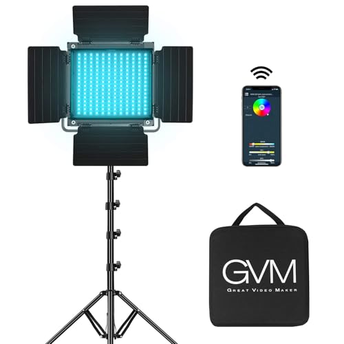 GVM RGB LED Video Light with Tripod Stand Barndoors, APP Control Panel Studio Lighting Kit, 3200K-5600K Dimmable, CRI97, Key Light for Photography, Video Recording, YouTube, Live Streaming, 800D - size: 1 pack
