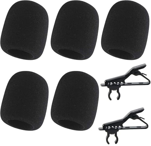 7 Pcs Lapel Microphone Clips Replacement Kit, 2Pcs Lavalier Mic Clips Plastic Tie Clips Lavalier Microphone Clips, 5 Pcs Windscreen Foam Cover and 2 Pcs Wire Clips