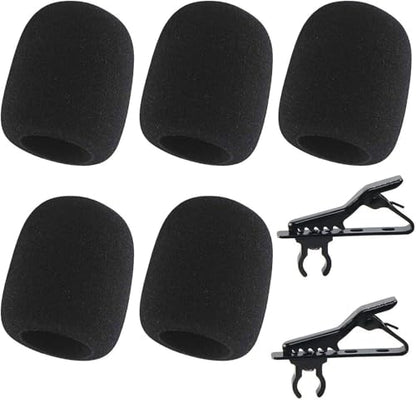7 Pcs Lapel Microphone Clips Replacement Kit, 2Pcs Lavalier Mic Clips Plastic Tie Clips Lavalier Microphone Clips, 5 Pcs Windscreen Foam Cover and 2 Pcs Wire Clips