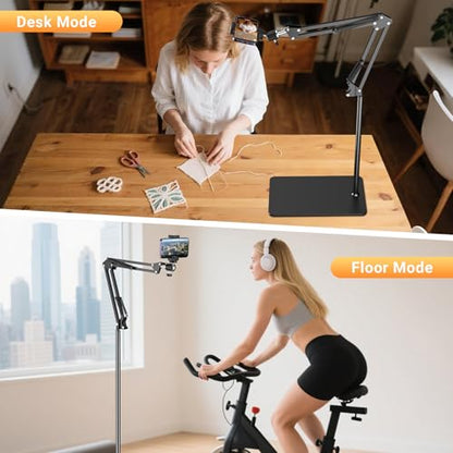 Floor Overhead Phone Mount, Phone Tripod Stand for Video Recording, Arm Holder Compatible with iPhone Camera with 1/4”Screw for Filming, Food Photograhy, Live Content Creation