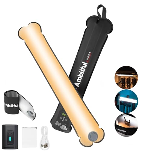 AMBITFUL GC12 12W Handheld LED Light, 2700K-6500K Bi-Color, CRI 95+, Inflatable 60cm Stick Light, Built-in 18.5Wh Battery 75min Run Time, N52 Magnets, TPU Waterproof for Outdoor Photography