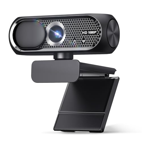 1080P HD Webcam with Microphone, Noise Cancellation, Wide-Angle Lens, Auto Light Correction, PC, Mac, Zoom, Skype, Streaming (Black)