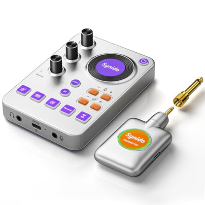 Synido Wireless Guitar Sound Card, 24bit/96kHz Low Latency Audio Interface | Built-in rechargeable battery & lightweight portable design, perfect for recording, live streaming and DJ performance