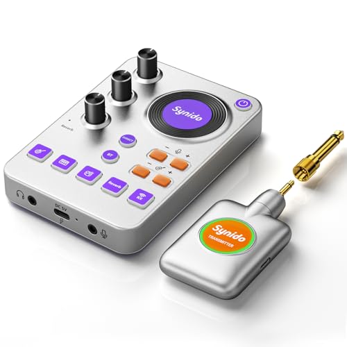 Synido Wireless Guitar Sound Card, 24bit/96kHz Low Latency Audio Interface | Built-in rechargeable battery & lightweight portable design, perfect for recording, live streaming and DJ performance