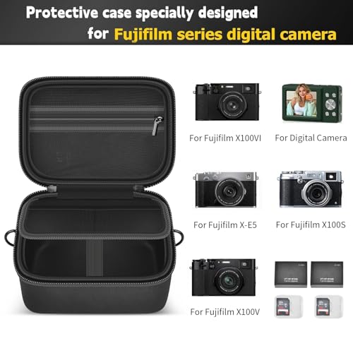GWCASE Digital Camera Case Compatible with Fujifilm X100VI X100V X100F X100S X-E5, Portable Travel Carrying Bag Fits Camera with Strap & Protective Cover, 6mm Thickened EVA Protective Shell,Case Only - style: For Device With Protective Case & Strap