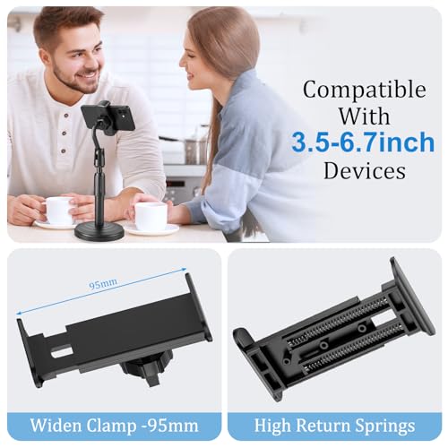 Cell Phone Holder, Height and Angle Adjustable Cell Phone Holder, Universal Holder for Leisure, Business, Office, Home, Compatible with 3.5-6.7 Inch Devices, (Black)