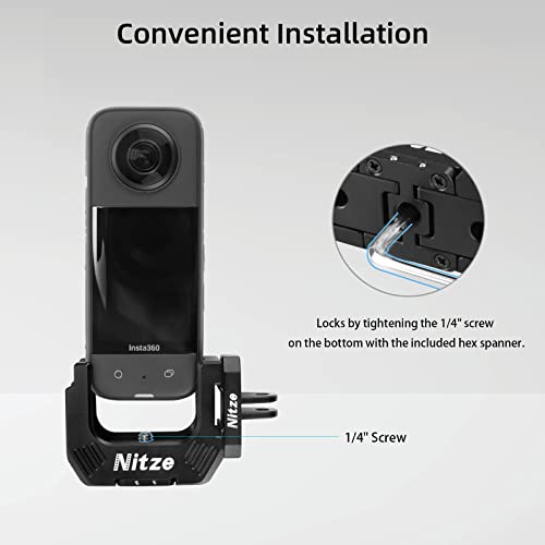 Nitze Half Cage for Insta360 X3, with 1/4" Threaded Holes and Locating Holes, Dual Cold Shoes and Folding Finger Adapters - T-IN01A