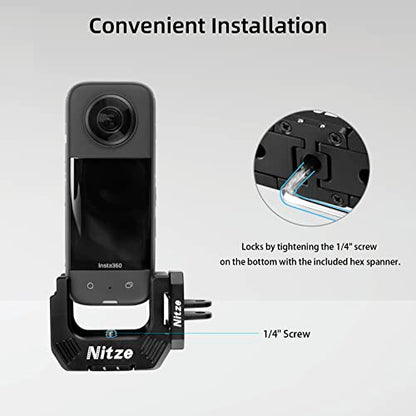 Nitze Half Cage for Insta360 X3, with 1/4" Threaded Holes and Locating Holes, Dual Cold Shoes and Folding Finger Adapters - T-IN01A