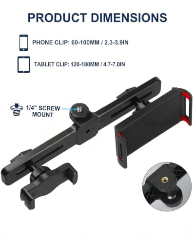Dual Phone and Tablet Mount Adapter, 1 Set (H101 Bracket + B2 + F1 Clips), 360° Rotating Tripod Holder, Cold Shoe Mount for 1/4" Screws, Delivers Rock-Solid Stability for Hands-Free Vlogs