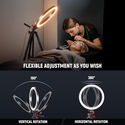 NEEWER Basics 10" Selfie Ring Light with Tripod Stand/2 Phone Holders Compatible with iPhone/QR Plate, Dimmable LED Ringlight Lighting for YouTube TikTok Vlog Video Recording Makeup Streaming, RP10-H