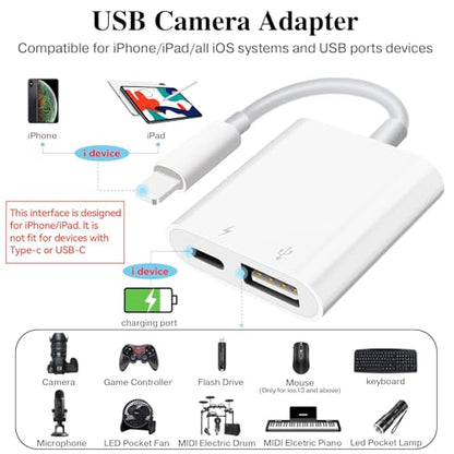 SUNTRSI USB Camera Adapter with Charging Port, Portable USB Female OTG Adapter Suitable for iPhone iPad, Plug and Play USB Adapter for iPad Support Card Reader