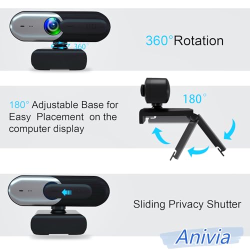 1080P Webcam with Privacy Slide Cover for PC, Web cam for Laptop Computer Camera Built-in Noise Canceling Mic, Low-Light Correction, for Microsoft Teams, Zoom, Google Voice, PC/Mac/Macbook/Tablet-1