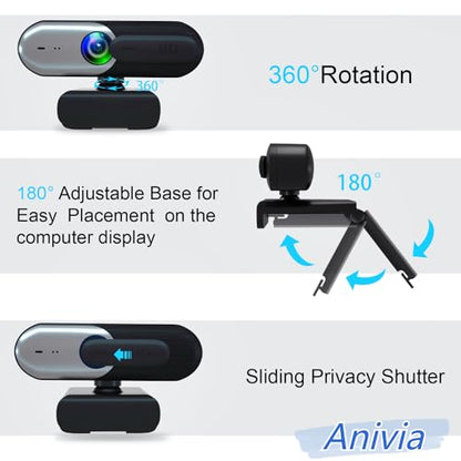 1080P Webcam with Privacy Slide Cover for PC, Web cam for Laptop Computer Camera Built-in Noise Canceling Mic, Low-Light Correction, for Microsoft Teams, Zoom, Google Voice, PC/Mac/Macbook/Tablet-1