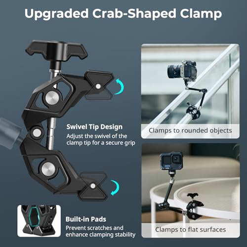 SMALLRIG 12.9 Inches Magic Arm Clamp, with 1/4'' Screw & Anti-Deflection Retractable Pin, Clamp Mount for GoPro/for Insta360 /for DJI Action/for DSLR/for Light/for Monitor/for Phone - 5312