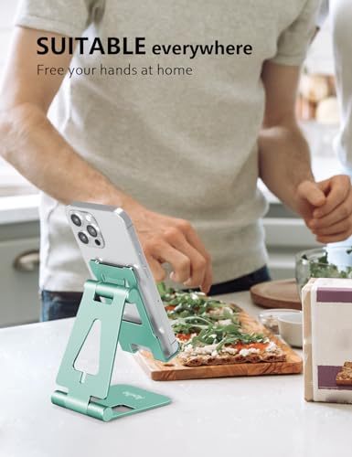 Aoviho Adjustable Cell Phone Stand Desktop Phone Holder - Universal Foldable Moblie Phone Stand for iPhone 17 16 Pro Xs Max Xr X 8 7 6 5 5s SE All Phones… (Mint Green) - color: Mint Green