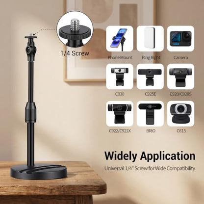 Webcam Stand for Desk with Phone Holder, Table Telescopic Camera Tripod, Webcam Mount Compatible with Logitech Webcam C922 C930e C920S C920 C615 C960 C920x BRIO 4K NexiGo N60, 1/4'' Thread