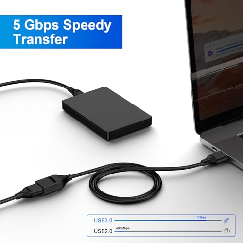 USB Extension Cable 6FT USB Male to Female Extender Cord for Keyboard/Mouse/Flash Drive/Printer/Camera/Webcam/Hard Drive/USB Hub/Headset,High Data Transfer USB3.0 Extension Cord - Black