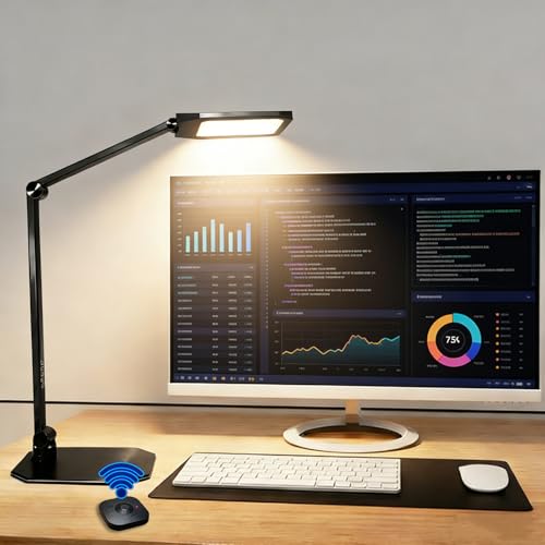 NS Pro LED Desk Lamp with Remote, Eye-Caring CRI95+ Dimmable Light, 3000K–6000K Adjustable Color Temperature, Flexible Clamp or Base Mount, Memory Function Desk Lamp for Office, Study & Zoom Meetings - size: 1 PACK