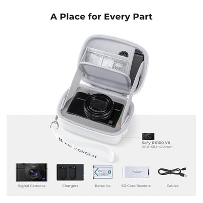 K&F CONCEPT Carrying Case for Digital Camera, Hard Shell Protective Travel Case Compatible with Ricoh GR III/GR IIIX/for Sony ZV-1 RX100/ for Canon G7X Mark III/G5X Mark II (Case Only) - color: White