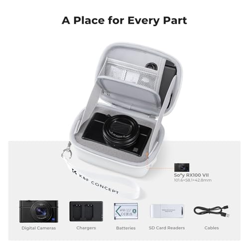 K&F CONCEPT Carrying Case for Digital Camera, Hard Shell Protective Travel Case Compatible with Ricoh GR III/GR IIIX/for Sony ZV-1 RX100/ for Canon G7X Mark III/G5X Mark II (Case Only) - color: White