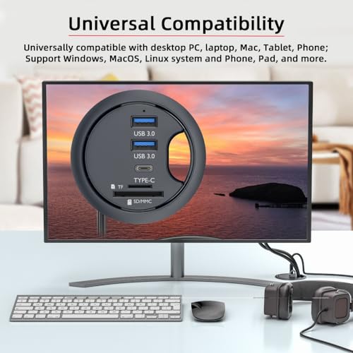 CY USB 3.0 Hub SD TF USB-C 2 Port USB 60mm Desk Grommet Splitter Dock Station Micro-SD Card Reader for Desktop PC - style: 2USB+SD+TF+USBC