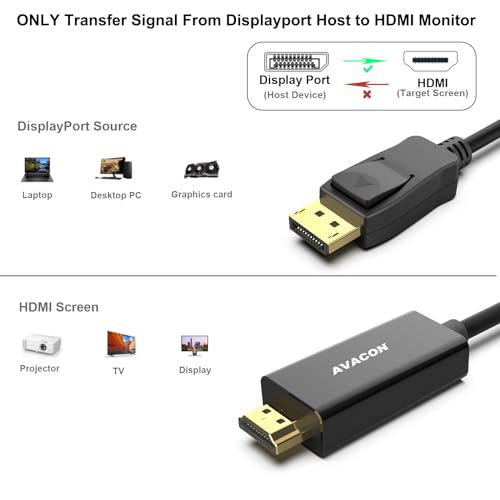 4K DisplayPort to HDMI 6 Feet Cable 5 Pack, Uni-Directional DP 1.2 Computer to HDMI 1.4 Screen Cable Compatible with HP, ThinkPad, AMD, NVIDIA, Desktop - color: 5 PACK, size: 6 ft