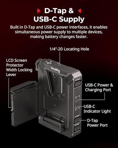 SMALLRIG V Mount Battery Plate with LCD Screen Protector, D-Tap & USB-C Supply, Compact Camera Video Rig for Mirrorless/DSLR, for NEEWER V Mount Battery PS099E - style: Plate