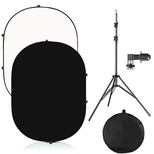 5x7ft/1.5x2m Chromakey Black White Backdrop with 7.8ft/2.4m Stand, 2-in-1 Reversible Collapsible Pop-Up Black White Screen Background Panel for Photography Studio, Live Streaming, Video Shooting - color: Black/White