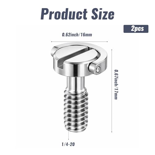 2 Pcs 1/4"-20 Thread D-Ring Camera Fixing Screws, Stainless Steel Tripod Screw Camera Mount Screws for Cameras Camcorder Tripod Gimbals Quick Release Plate