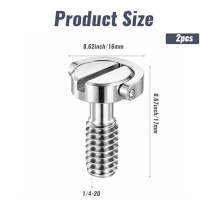 2 Pcs 1/4"-20 Thread D-Ring Camera Fixing Screws, Stainless Steel Tripod Screw Camera Mount Screws for Cameras Camcorder Tripod Gimbals Quick Release Plate