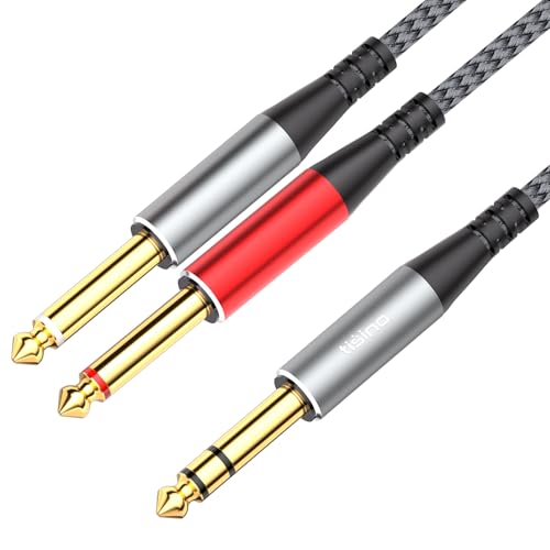 Tisino 1/4 inch TRS Stereo Splitter Y Cable-3.3 Feet, 1/4 inch Stereo to Dual 6.35mm TS Mono Insert Y-Splitter TRS 1/4" Breakout Patch Cable for Amplifiers, Mixers - size: 3.3 ft