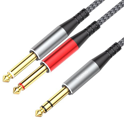 Tisino 1/4 inch TRS Stereo Splitter Y Insert Cable - 6.6 Feet, 1/4" Stereo to Dual 6.35mm TS Mono Y-Splitter TRS Breakout Patch Cable for Amplifiers, Mixers - size: 6.6 ft