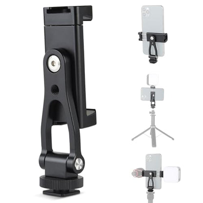 UTEBIT Universal Phone Tripod Mount with Cold Shoe Mount, 1/4" Thread 180° Tilt 360° Rotation Support Vertical and Horizontal, Adjustable Phone Clamp Holder for iPhone 17 16 15 14, for Samsung Galaxy