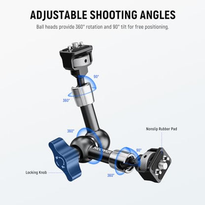 NEEWER 7" Articulating Magic Arm with 360° Ball Heads & Locating Pins for ARRI, Camera Monitor Mount with 1/4" Screws for DSLR Action Camera Monitor Video Light Compatible with SmallRig Cage Rig, ST07 - size: 7"